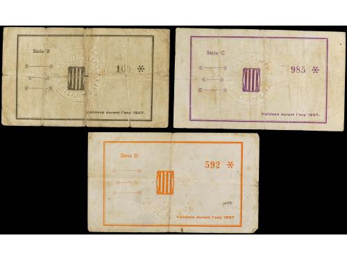 CATALUNYA. Lote 3 billetes 10, 25 y 50 Cèntims. 28 Gener 193