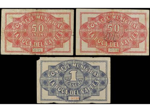 CATALUNYA. Lote 3 billetes 50 Cèntims (2) y 1 Pesseta. 16 Ab