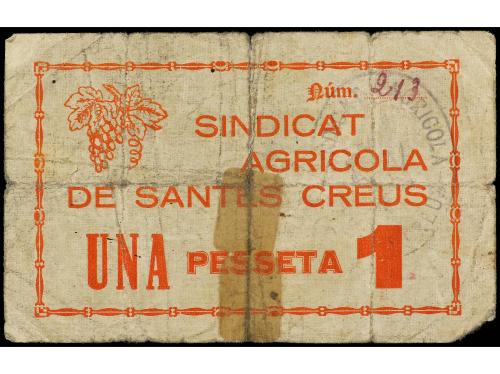 CATALUNYA. 1 Pesseta. 6 Juny 1937. SINDICAT AGRÍCOLA de SANT