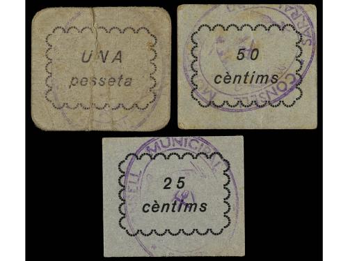 CATALUNYA. Lote 3 billetes 25, 50 Cèntims y 1 Pesseta. Aj. d