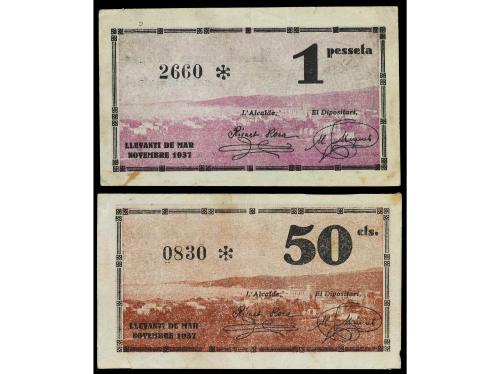 CATALUNYA. Lote 2 billetes 50 Cèntims y 1 Pesseta. Novembre 