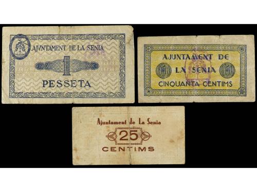 CATALUNYA. Lote 3 billetes 25, 50 Cèntims y 1 Pesseta. Juny 