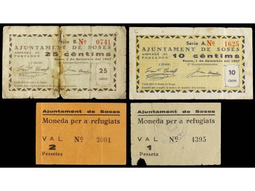 CATALUNYA. Lote 4 billetes 10, 25 Cèntims, 1 y 2 Pessetes. 1