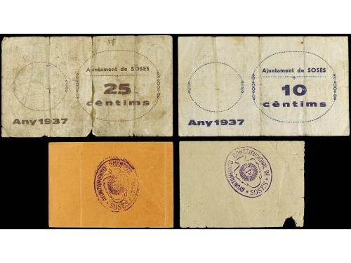 CATALUNYA. Lote 4 billetes 10, 25 Cèntims, 1 y 2 Pessetes. 1