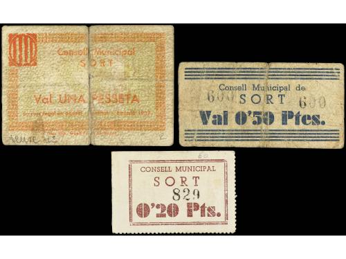 CATALUNYA. Lote 3 billetes 0, 20, 0, 50 y 1 Pesseta. 1937 y 