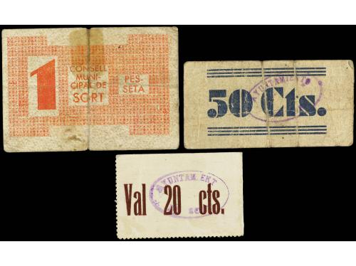 CATALUNYA. Lote 3 billetes 0, 20, 0, 50 y 1 Pesseta. 1937 y 