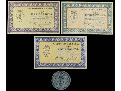 CATALUNYA. Lote 4 billetes 5, 25, 50 Cèntims y 1 Pesseta. 3 