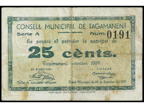 CATALUNYA. 25 Cèntims. Setembre 1937. C.M. de TAGAMANENT. (A