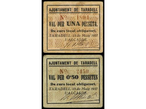 CATALUNYA. Lote 5 billetes 25, 50 Cèntims (2) y 1 Pesseta (2