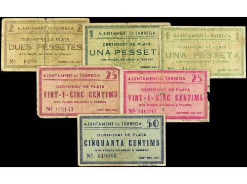 CATALUNYA. Lote 6 billetes 25 Cèntims a 2 Pessetes. Febrer, 