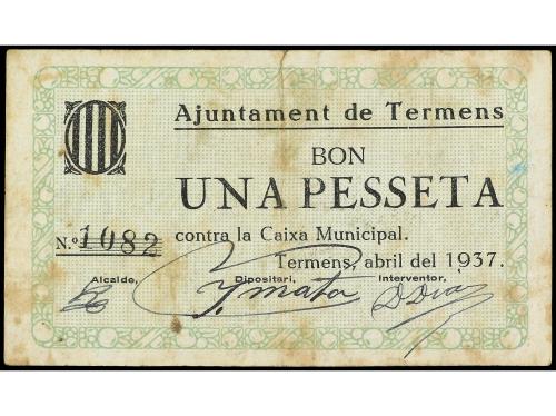 CATALUNYA. 1 pesseta. Abril 1937. Aj. de TERMENS. (Manchitas