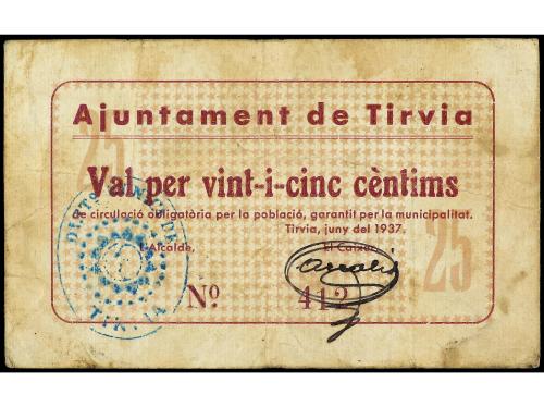 CATALUNYA. 25 Cèntims. Juny 1937. Aj. de TÍRVIA. (Algo sucio