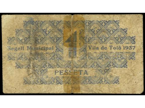 CATALUNYA. 1 Pesseta. 1937. C.M. de VILA DE TOLÓ. (Roturas, 