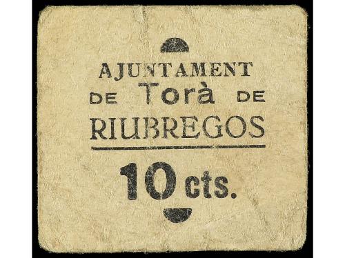 CATALUNYA. 10 Cèntims. Aj. de TORÀ DE RIUBREGÓS. MUY RARO. A