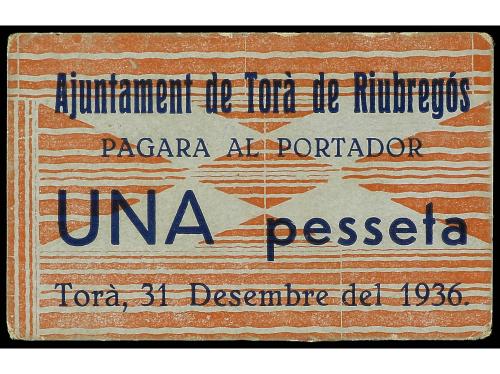 CATALUNYA. 1 Pesseta. 31 Desembre 1936. Aj. de TORÀ DE RIUBR