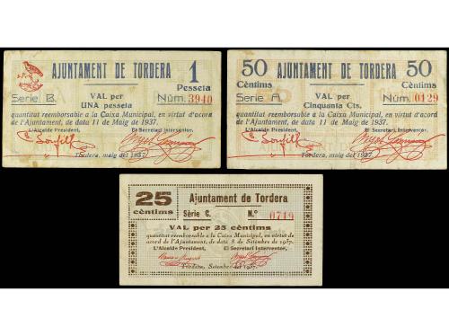 CATALUNYA. Lote 3 billetes 25, 50 Cèntims y 1 Pesseta. 8 Set