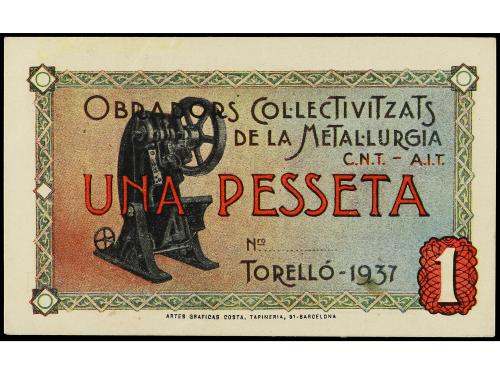 CATALUNYA. 1 Pesseta. 1937. OBRADORS COL·LECTIVITZATS DE LA 