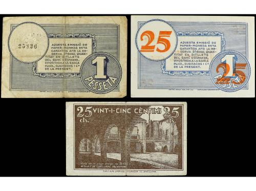 CATALUNYA. Lote 3 billetes 25 Cèntims (2) y 1 Pesseta. Maig 