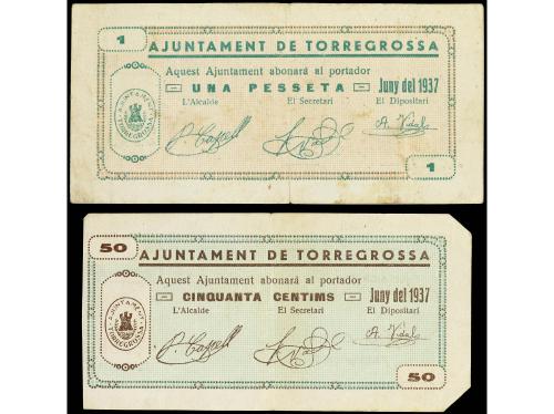 CATALUNYA. Lote 2 billetes 50 Cèntims y 1 Pesseta. juny 1937