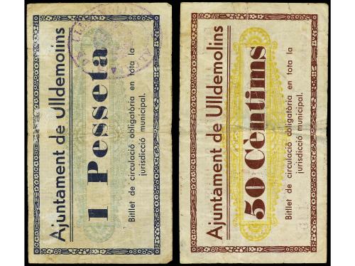 CATALUNYA. Lote 2 billetes 50 Cèntims y 1 Pesseta. 19 Juny 1