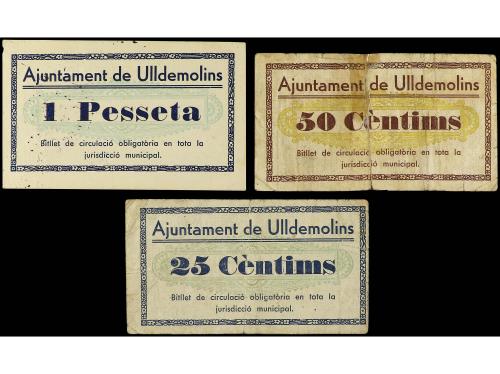 CATALUNYA. Lote 3 billetes 25, 50 Cèntims y 1 Pesseta. 1 Oct