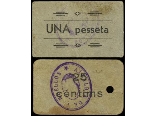 CATALUNYA. Lote 2 billetes 25 Cèntims y 1 Pesseta. Aj. de VA