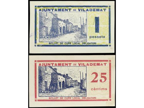 CATALUNYA. Lote 2 billetes 25 Cèntims y 1 Pesseta. Aj. de VI