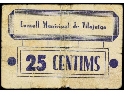 CATALUNYA. 25 Cèntims. C.M. de VILAJUIGA. Cartulina. (Rotura