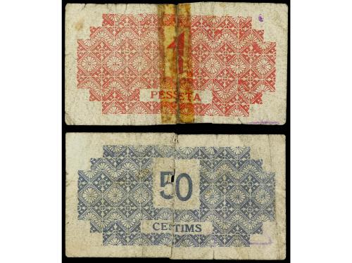 CATALUNYA. Lote 2 billetes 50 Cèntims y 1 Pesseta. C.M. d´ I