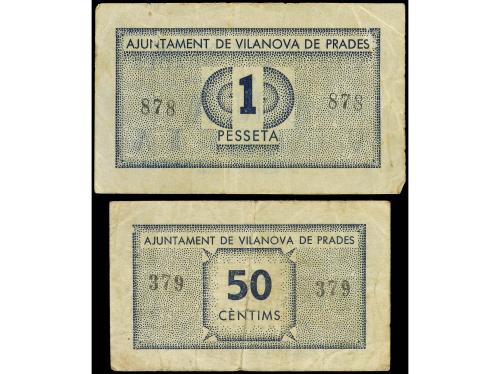 CATALUNYA. Lote 2 billetes 50 Cèntims y 1 Peseta. Aj. de VIL