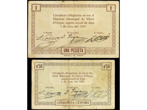 CATALUNYA. Lote 2 billetes 50 Cèntims y 1 Pesseta. 1 Juny 19