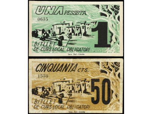 CATALUNYA. Lote 2 billetes 50 Cèntims y 1 Pesseta. 3 Agost 1