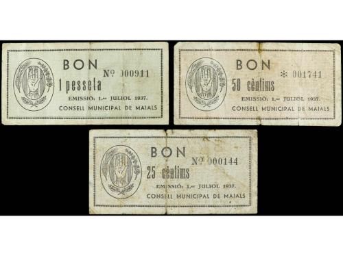 CATALUNYA. Serie 3 billetes 25, 50 Cèntims y 1 Pesseta. 1 Ju