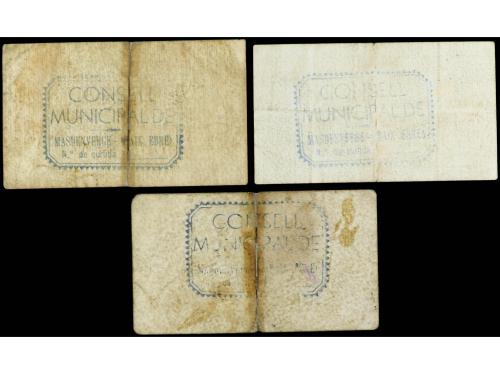 CATALUNYA. Lote 3 billetes 25 y 50 Cèntims y 1 Pesseta. C.M.