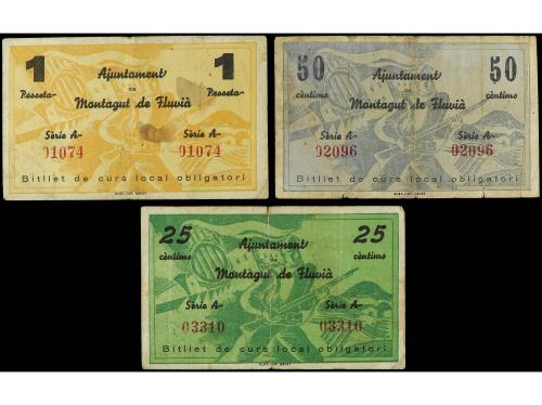 CATALUNYA. Lote 3 billetes 25, 50 Cèntims y 1 Pesseta. Aj. d