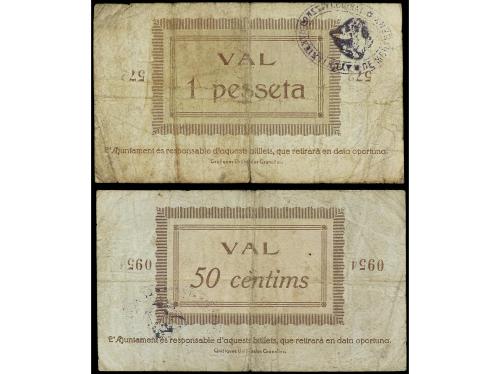 CATALUNYA. Lote 2 billetes 50 Cèntims y 1 Pesseta. Juny 1937