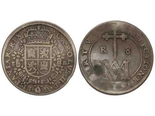 CARLOS II. 8 Reales. 168(7). SEGOVIA. BR. 20,42 grs. (Perfor