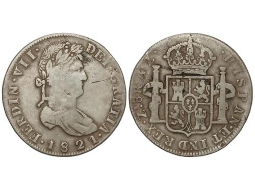 FERNANDO VII. 8 Reales. 1821. ZACATECAS. A.Z. 26,42 grs. ESC