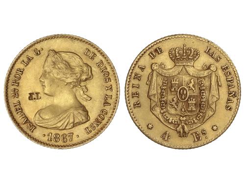 ISABEL II. 4 Escudos. 1867. MADRID. 3,36 grs. (Iniciales J.L