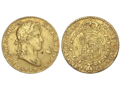 FERNANDO VII. 2 Escudos. 1813. CADIZ. C.J. 6,73 grs. (Raya e