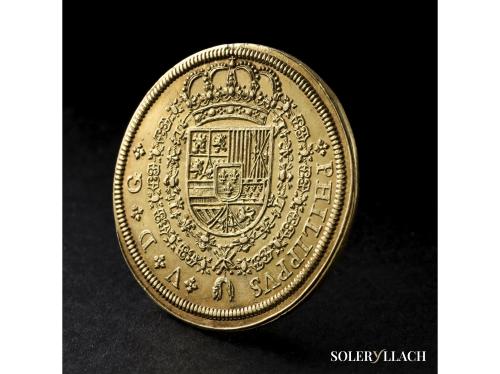 FELIPE V. 8 Escudos. 1708. SEGOVIA. Y coronada. Encapsulado 