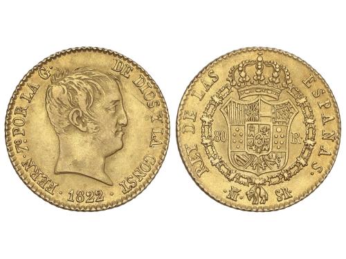 FERNANDO VII. 80 Reales. 1822. MADRID. S.R. 6,73 grs. Tipo C