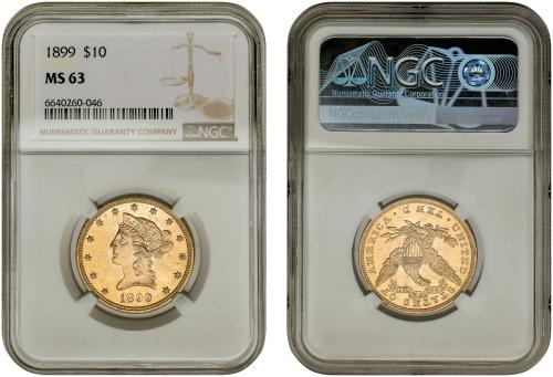 ESTADOS UNIDOS. 10 Dollars. 1899. Encapsulado por NGC MS63 (