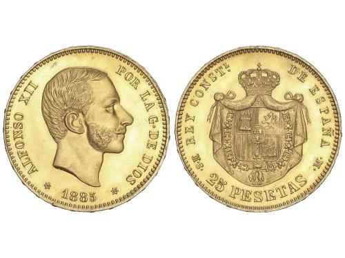 ALFONSO XII. 25 Pesetas. 1885 (*18-85). M.S.-M. Bella con br