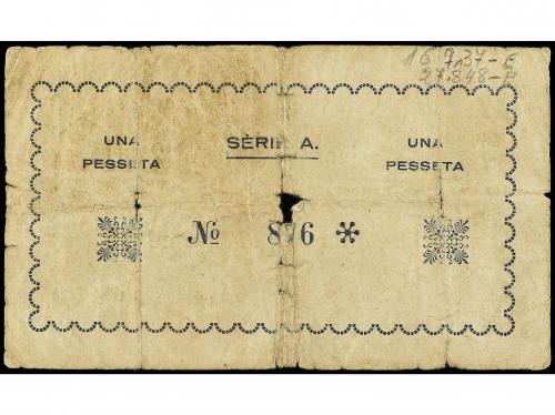 CATALUNYA. 1 Pesseta. Maig 1937. Aj. d´ AMPOLLA. (Roturas y 