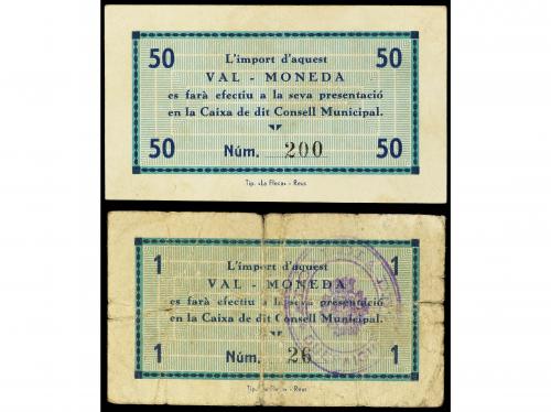 CATALUNYA. Serie 4 billetes 50 Cèntims y 1 (2) y 2 Pessetes.