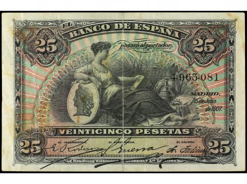 BANCO DE ESPAÑA. Lote 2 billetes 25 Pesetas. 15 Julio 1907. 