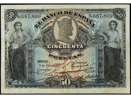BANCO DE ESPAÑA. Lote 3 billetes 50 Pesetas. 15 Julio 1907. 
