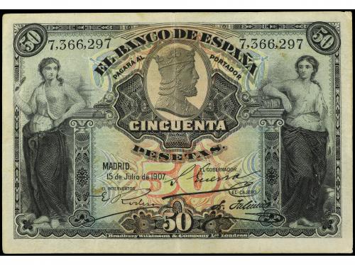 BANCO DE ESPAÑA. Lote 3 billetes 50 Pesetas. 15 Julio 1907. 