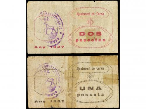 CATALUNYA. Lote 2 billetes 1 y 2 Pessetes. Juliol 1937. Aj. 